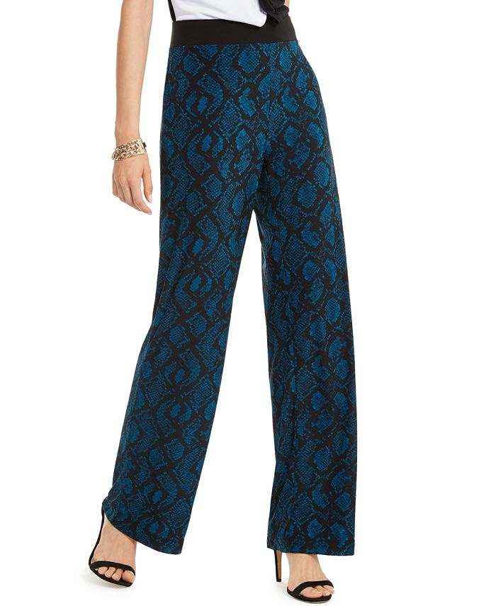 Calça casual feminina com estampa animal e cintura alta da INC International Concepts, verde, tamanho médio
