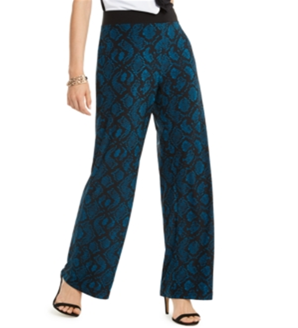 Calça casual feminina com estampa animal e cintura alta da INC International Concepts, verde, tamanho médio