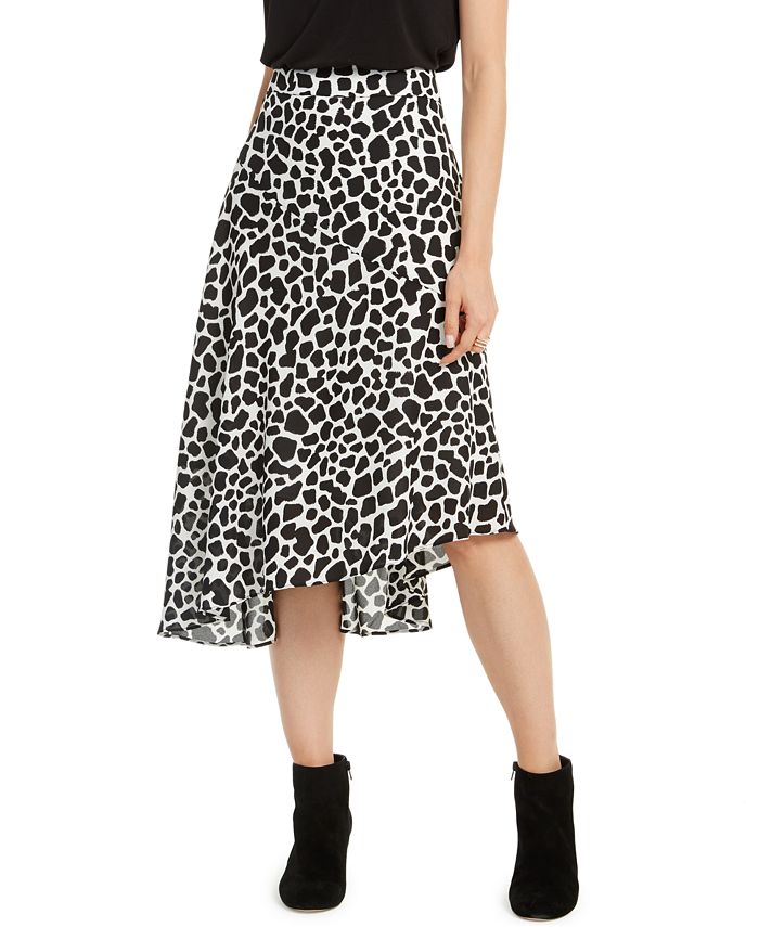 INC International Concepts Saia feminina com estampa animal abaixo do joelho, preta, tamanho 12