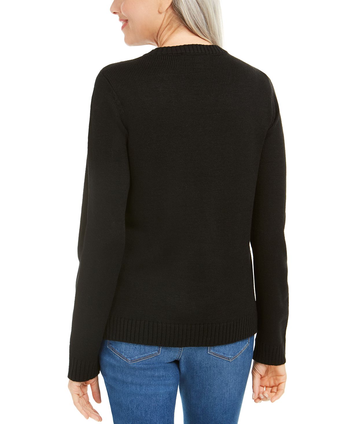Karen Scott Suéter Feminino com Apliques Triplos de Árvore de Natal Preto Tamanho X-S