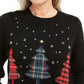 Karen Scott Suéter Feminino com Apliques Triplos de Árvore de Natal Preto Tamanho X-S