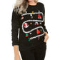 Blusa feminina Karen Scott com estampa de manga comprida e gola redonda, suéter de Natal, preto, tamanho extragrande