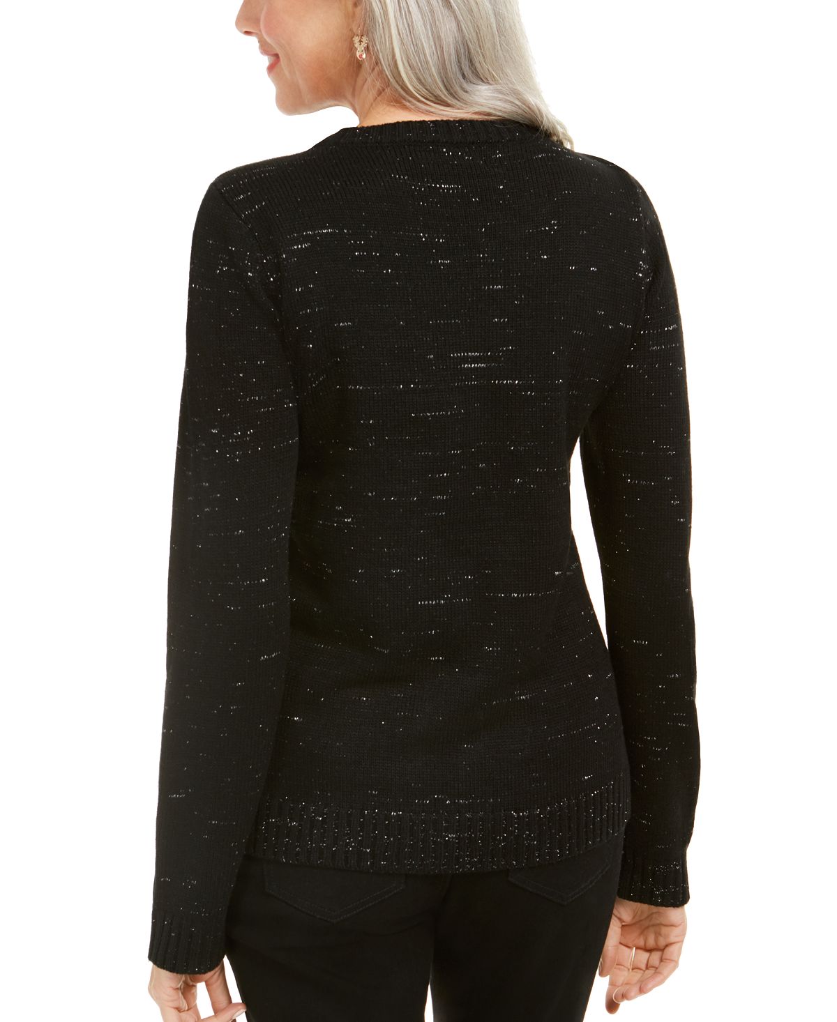 Blusa feminina Karen Scott com estampa de manga comprida e gola redonda, suéter de Natal, preto, tamanho extragrande