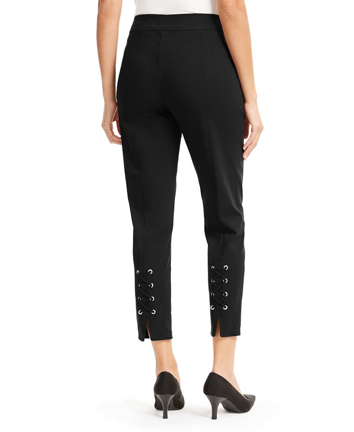 Calça skinny feminina com cadarço e tornozelo JM Collection, preta, tamanho X-S