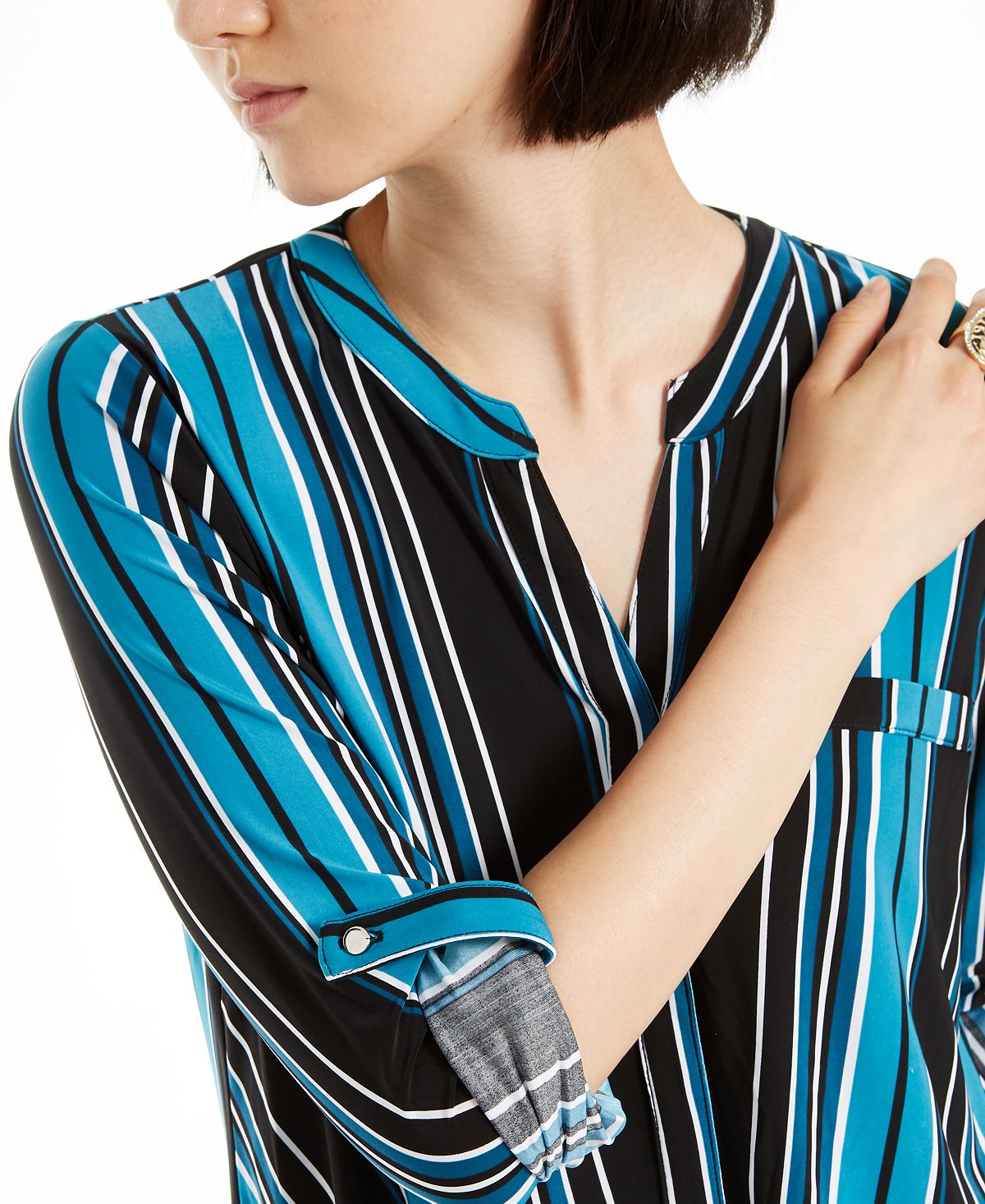 INC International Concepts Top Feminino Listrado Verde Tamanho Pequeno P/M