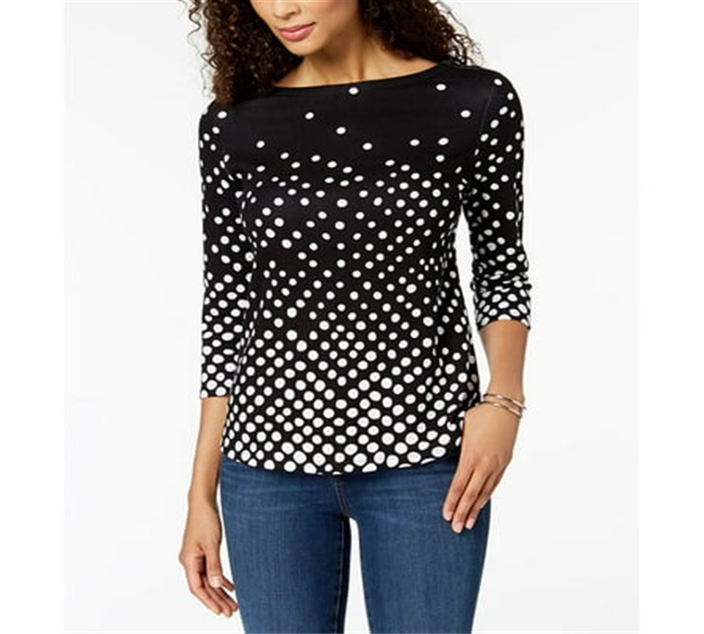 Camiseta feminina Charter Club preta de algodão Pima, tamanho pequeno