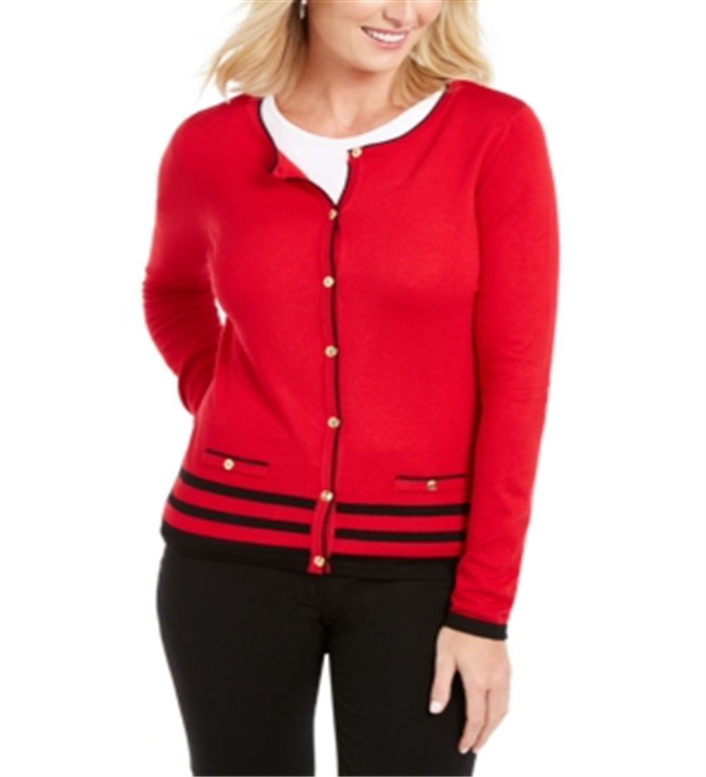 Karen Scott Cardigan Feminino Gola Redonda Tamanho P Vermelho