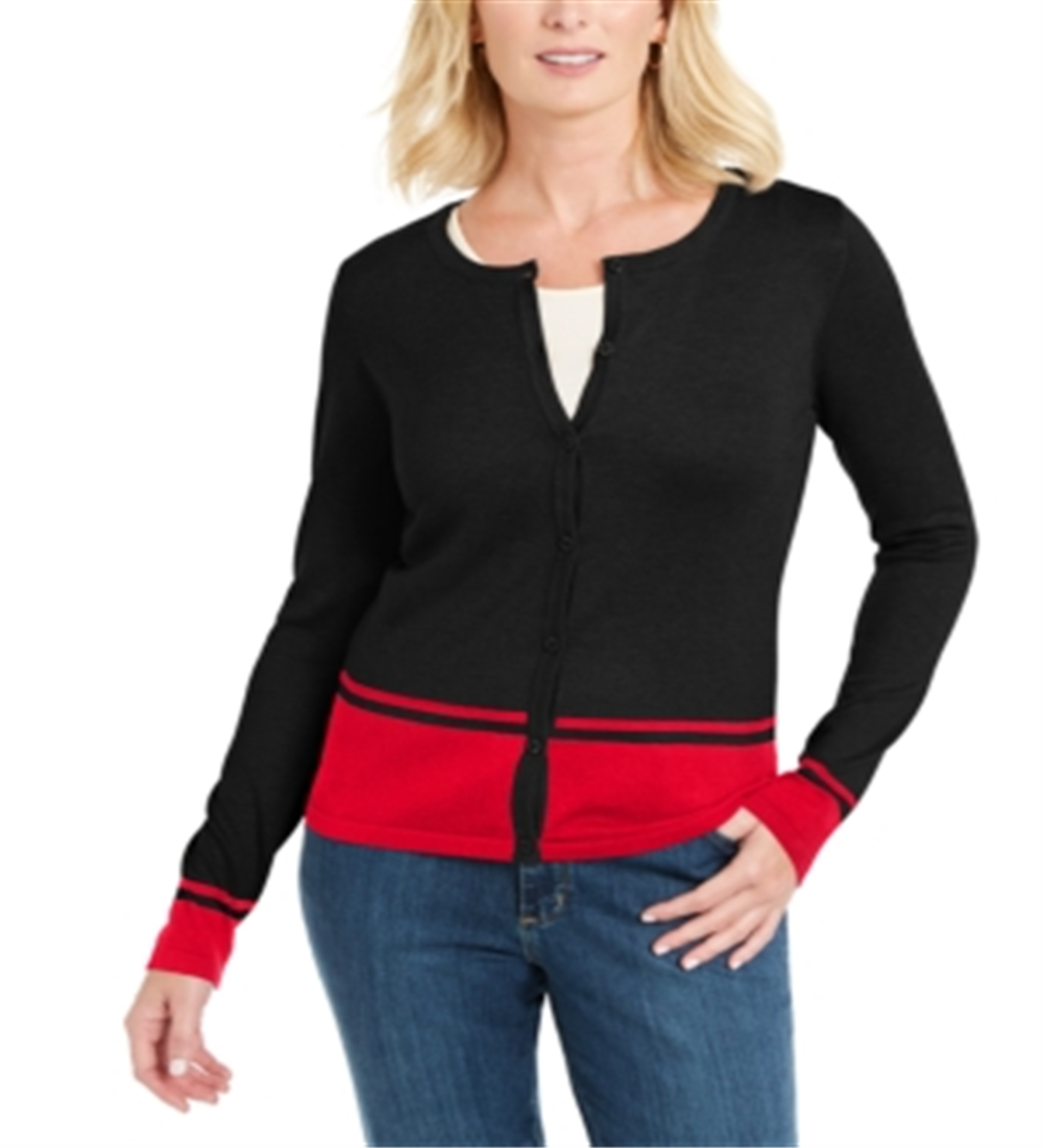Karen Scott Cardigan Feminino Colorblock Preto Tamanho X-S
