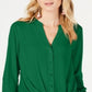 Blusa feminina com botões frontais e torcidos INC International Concepts, verde, tamanho médio