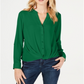 Blusa feminina com botões frontais e torcidos INC International Concepts, verde, tamanho médio