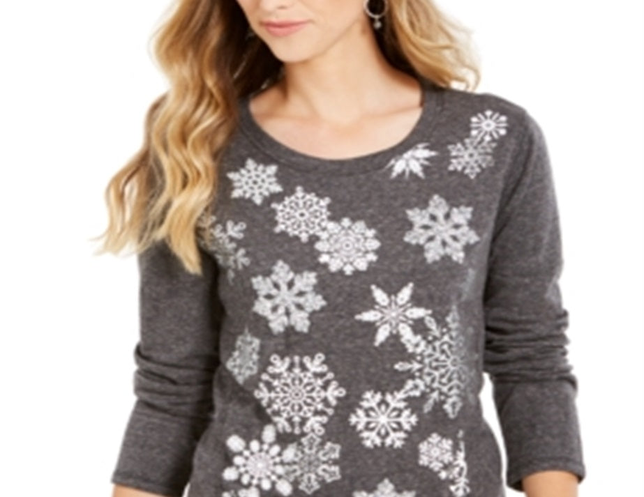 Blusa feminina estampada de manga comprida e gola alta estilo &amp; co, cinza, tamanho 2X