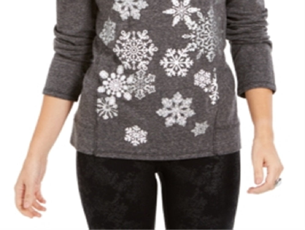 Blusa feminina estampada de manga comprida e gola alta estilo &amp; co, cinza, tamanho 2X