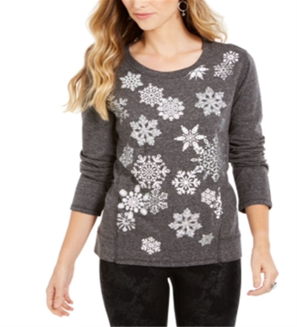 Blusa feminina estampada de manga comprida e gola alta estilo &amp; co, cinza, tamanho 2X