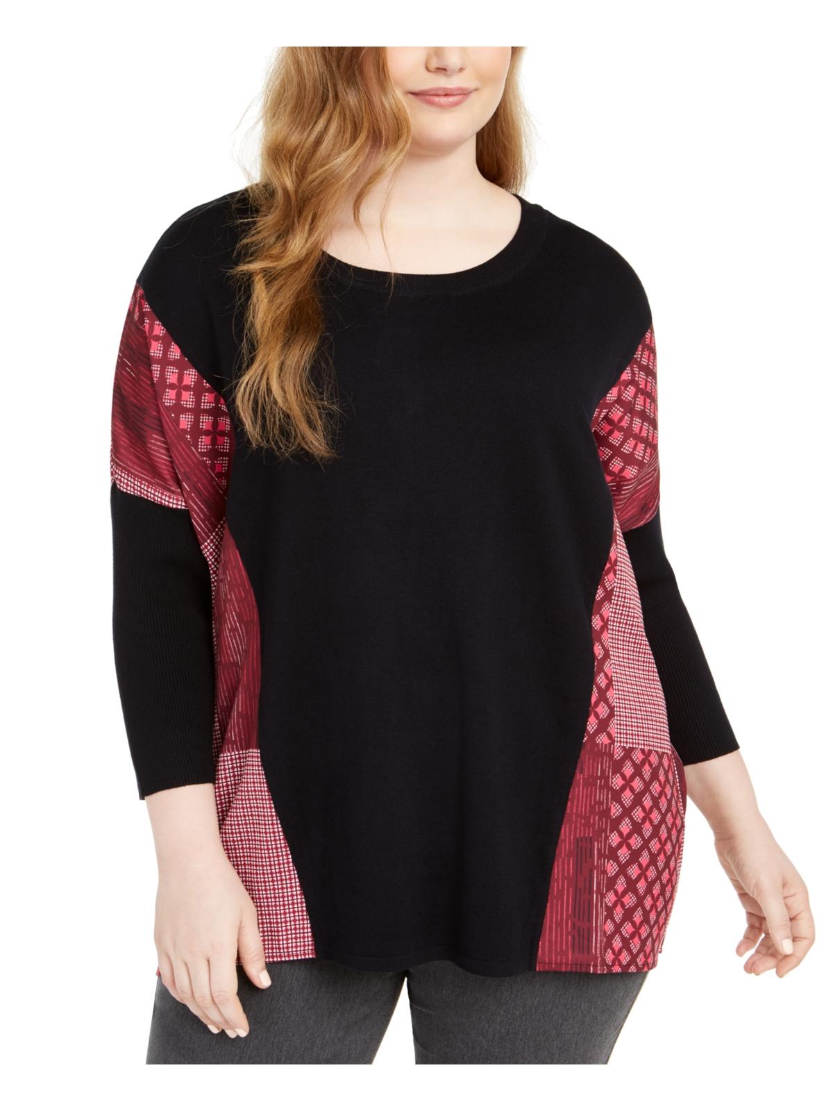 Alfani Suéter Poncho Plus Drapey Mix Media Feminino Preto Tamanho 2X