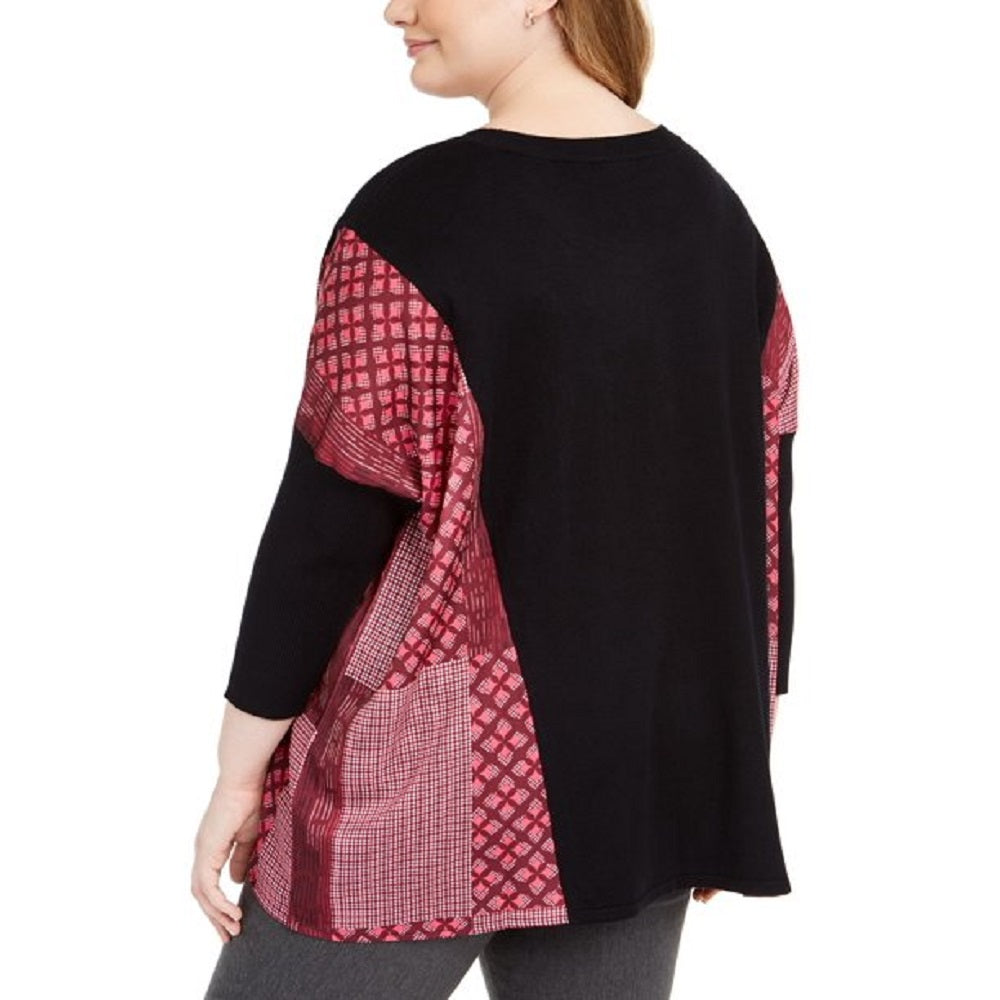 Alfani Suéter Poncho Plus Drapey Mix Media Feminino Preto Tamanho 2X