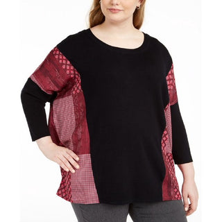 Alfani Suéter Poncho Plus Drapey Mix Media Feminino Preto Tamanho 2X
