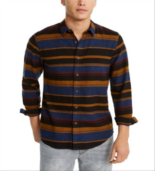 Camisa de flanela listrada masculina American Rag Fay, preta, tamanho X-S