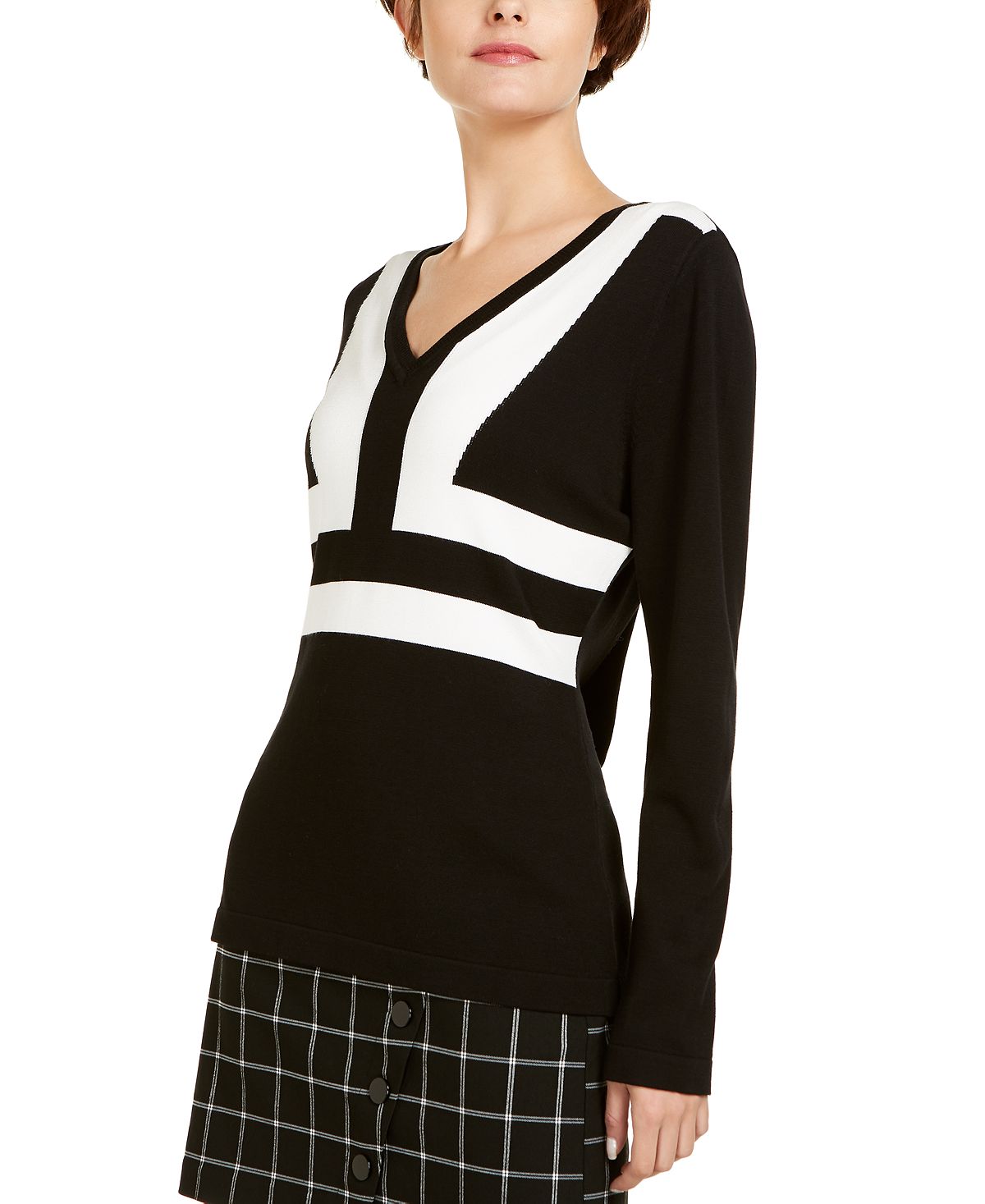 Suéter feminino colorblock da INC International Concepts, preto, tamanho X-S