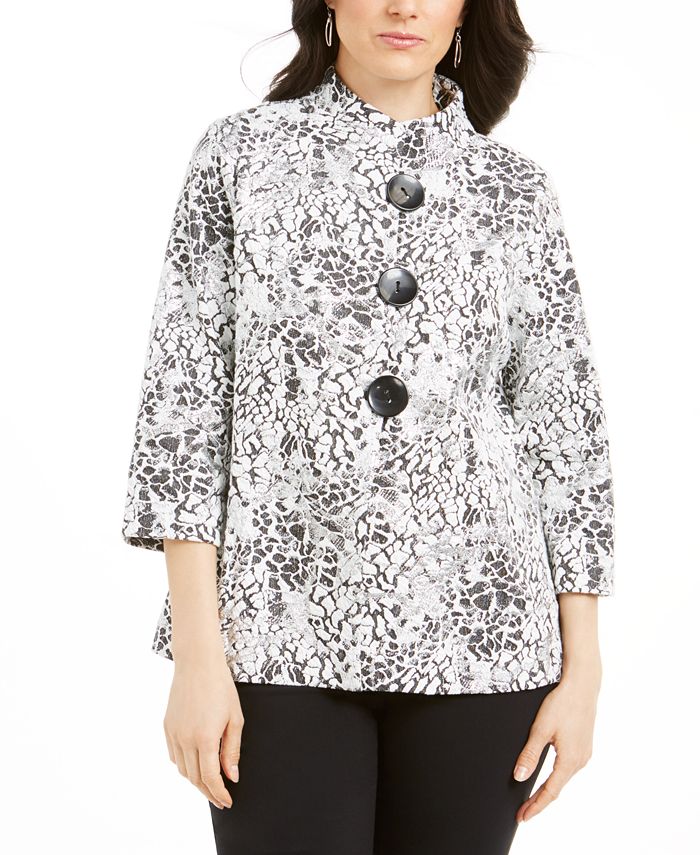 Jaqueta feminina com estampa animal texturizada JM Collection, branca, tamanho X-G