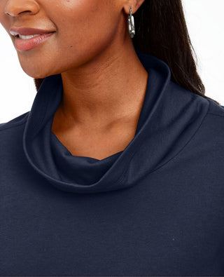 Karen Scott Top esportivo feminino com gola alta, azul, tamanho extrapequeno