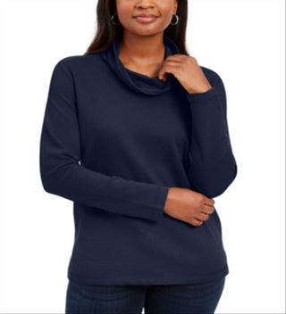 Karen Scott Top esportivo feminino com gola alta, azul, tamanho extrapequeno