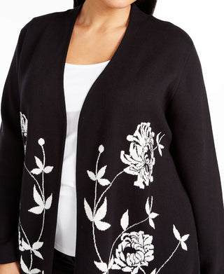 Cardigan feminino Alfani Plus estampado com frente aberta, preto, tamanho 3X