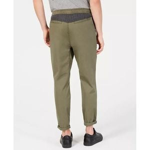 Calça masculina American Rag, corte reto, patchwork, elástica, verde, tamanho 32x32