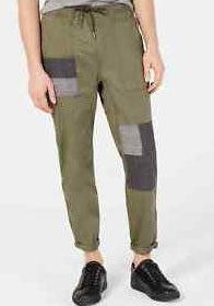 Calça masculina American Rag, corte reto, patchwork, elástica, verde, tamanho 32x32