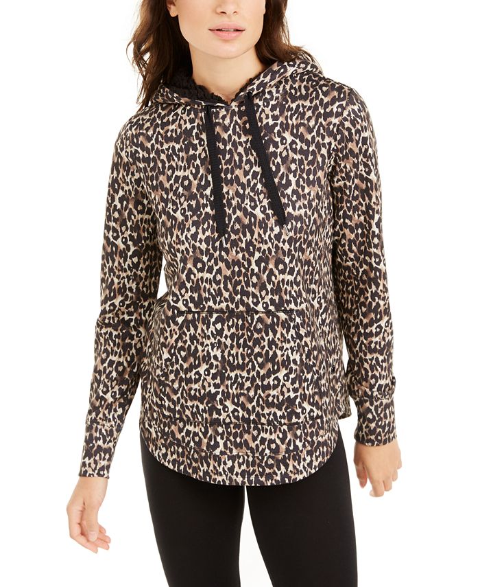 Ideology Moletom feminino com capuz, estampa leopardo e cor negrito, marrom, tamanho extragrande