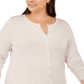 Cardigan feminino plus size com gola redonda, marrom, tamanho 3X, da Charter Club