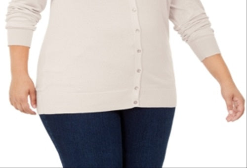 Cardigan feminino plus size com gola redonda, marrom, tamanho 3X, da Charter Club