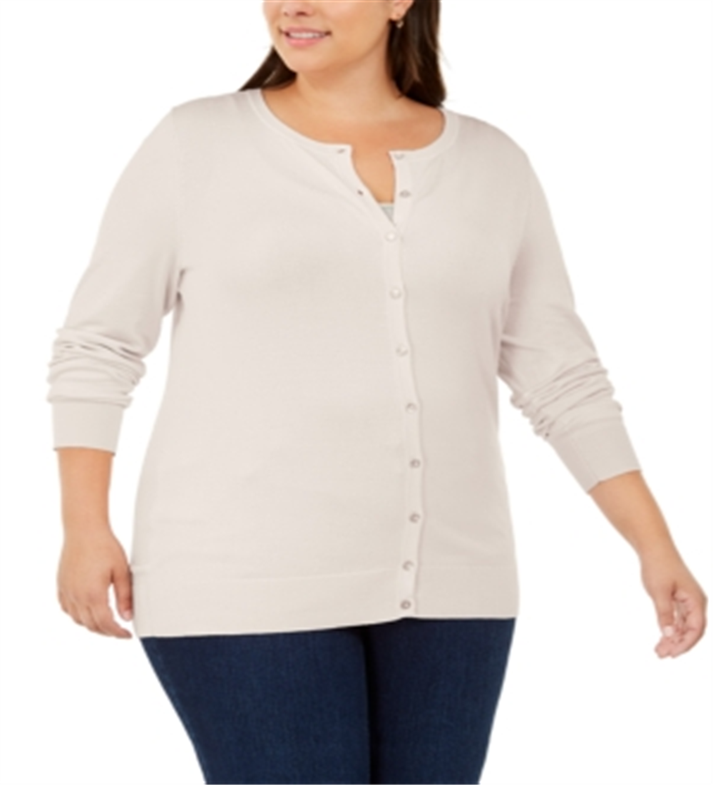 Cardigan feminino plus size com gola redonda, marrom, tamanho 3X, da Charter Club