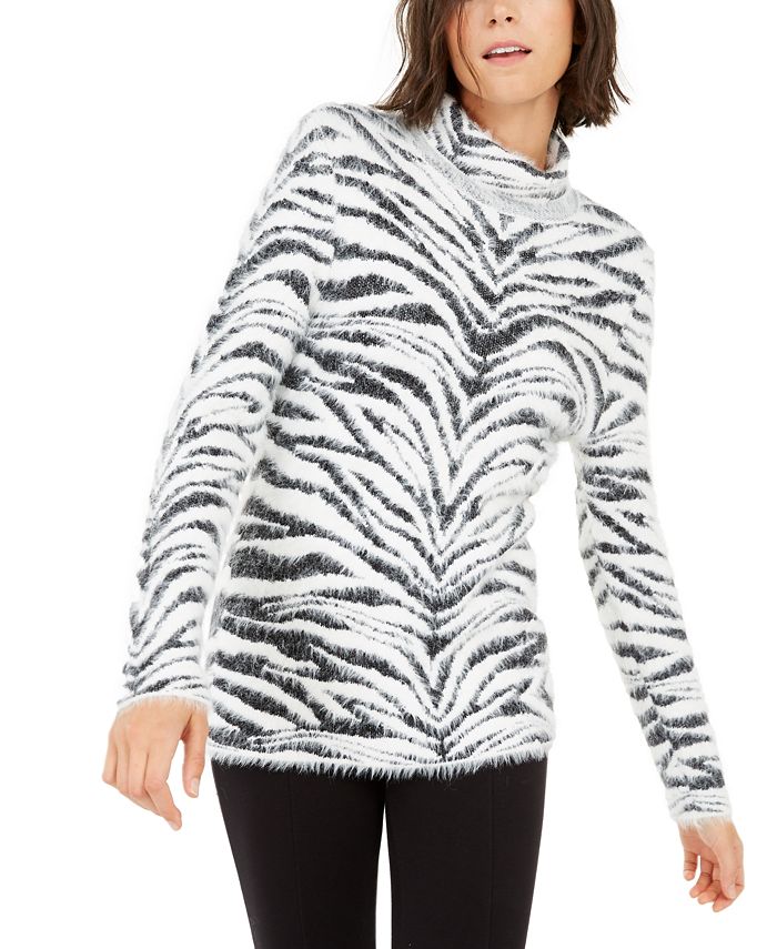 Suéter feminino com estampa de animal e cílios da INC International Concepts, preto, tamanho médio