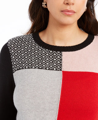 Charter Club Women's Patchwork Sweater Black Size Petite