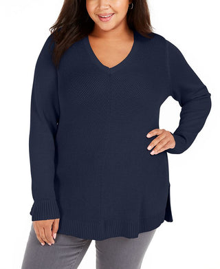 Charter Club Women's Plus V Neck Sweate Blue Size 1X