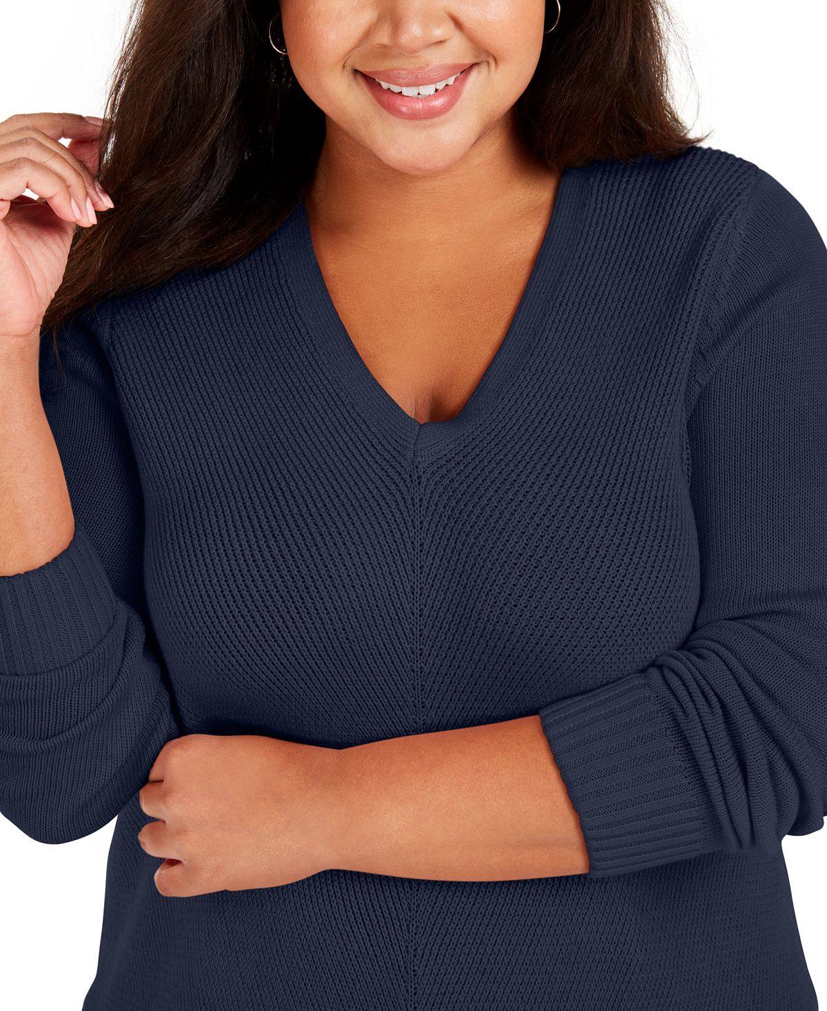 Moletom feminino Charter Club Plus com decote em V, azul, tamanho 1X