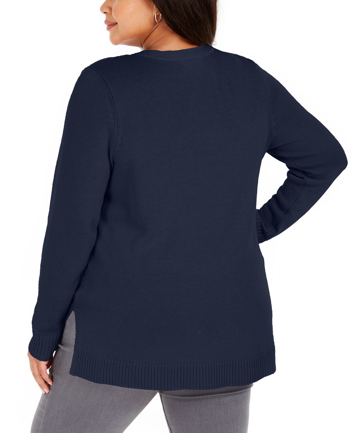 Moletom feminino Charter Club Plus com decote em V, azul, tamanho 1X