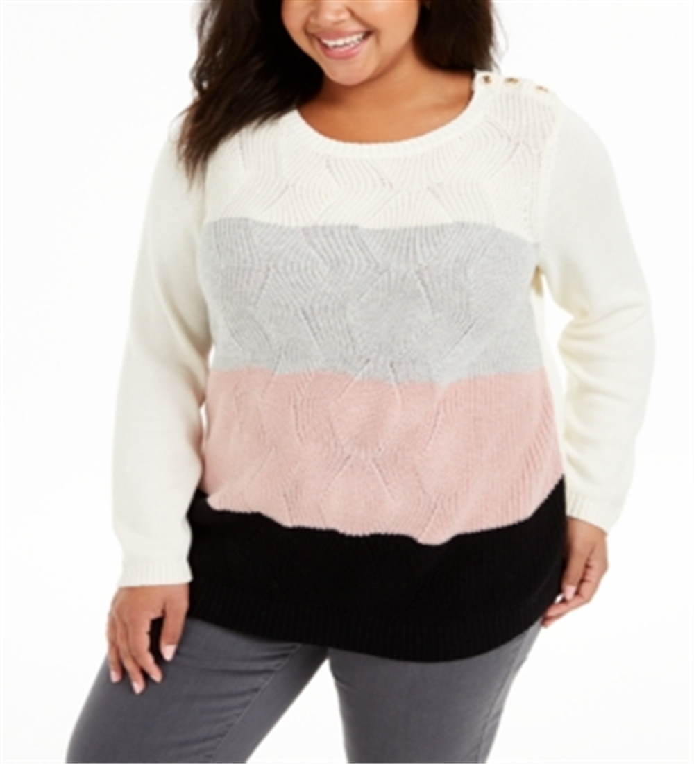 Suéter listrado plus size feminino Charter Club, branco, tamanho 3X