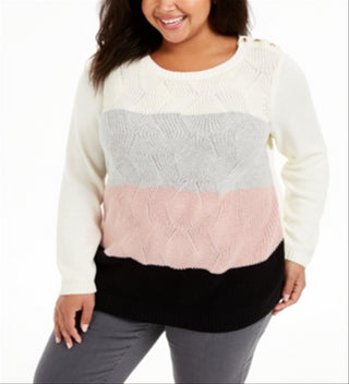Charter Club Women's Plus Striped Sweater White Size 3X