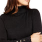 Suéter feminino JM Collection com gola alta metálica e punho com tachas, preto, tamanho pequeno