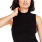 Blusa regata feminina Bar III com gola falsa canelada, preta, tamanho XX-G