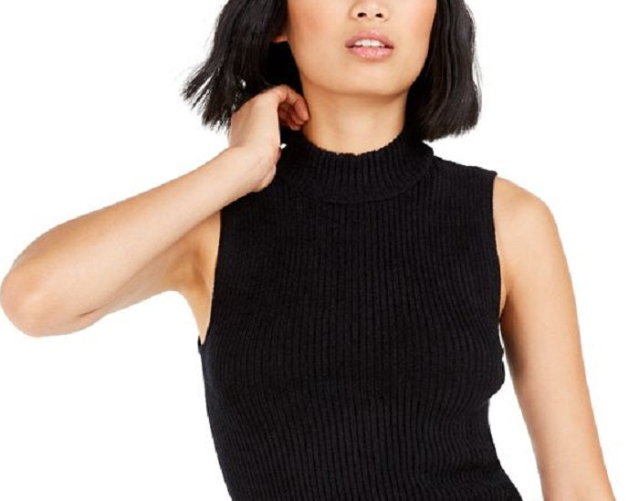 Blusa regata feminina Bar III com gola falsa canelada, preta, tamanho XX-G