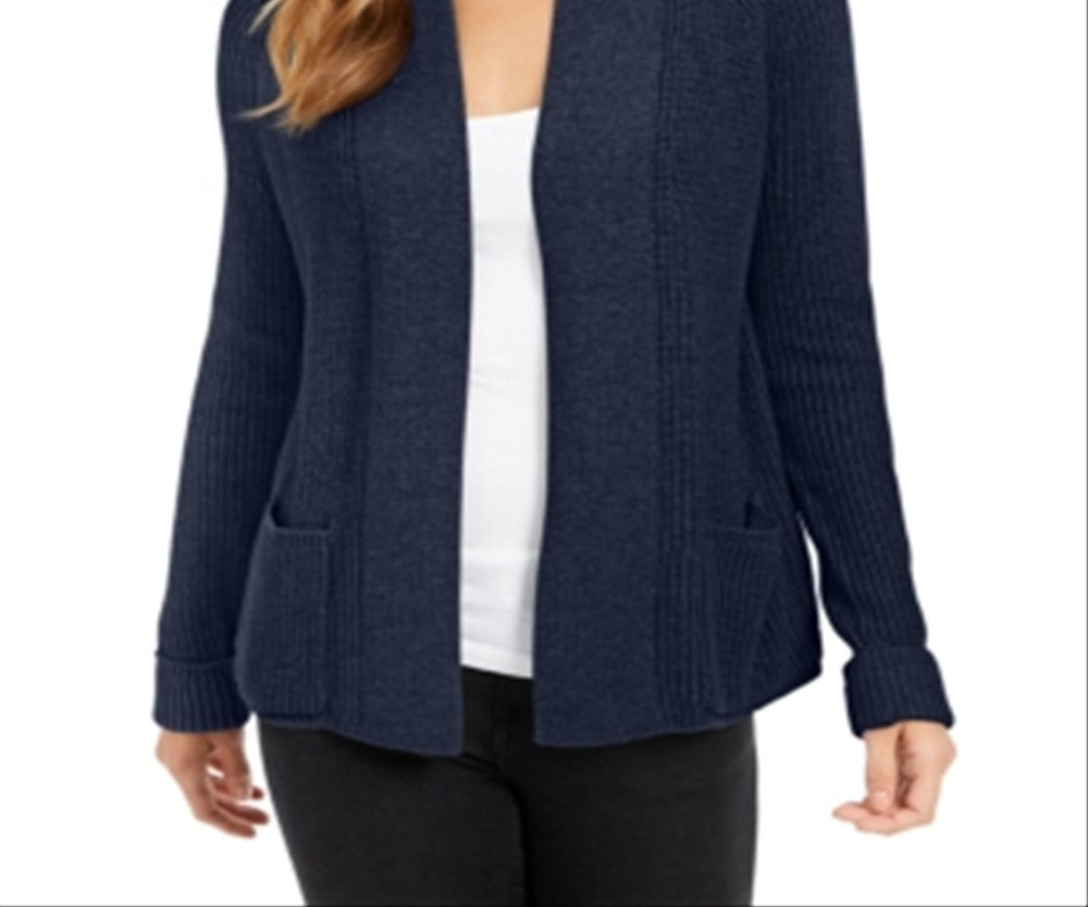 Cardigan feminino de algodão com frente aberta, azul, tamanho pequeno, Charter Club