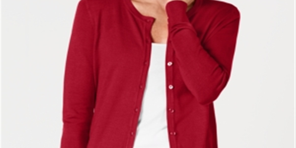 Cardigan feminino com gola redonda Charter Club, vermelho, tamanho pequeno