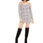 Vestido feminino Bar III com decote em V e ombros de fora, estilo pied-de-poule, preto, tamanho XX-S