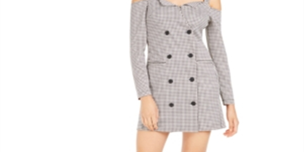 Vestido feminino Bar III com decote em V e ombros de fora, estilo pied-de-poule, preto, tamanho XX-S