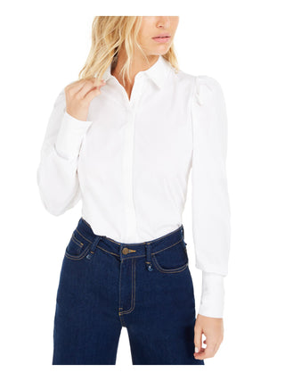 Blusa feminina Bar III estilo vitoriano com manga bufante, branca, tamanho 2XS