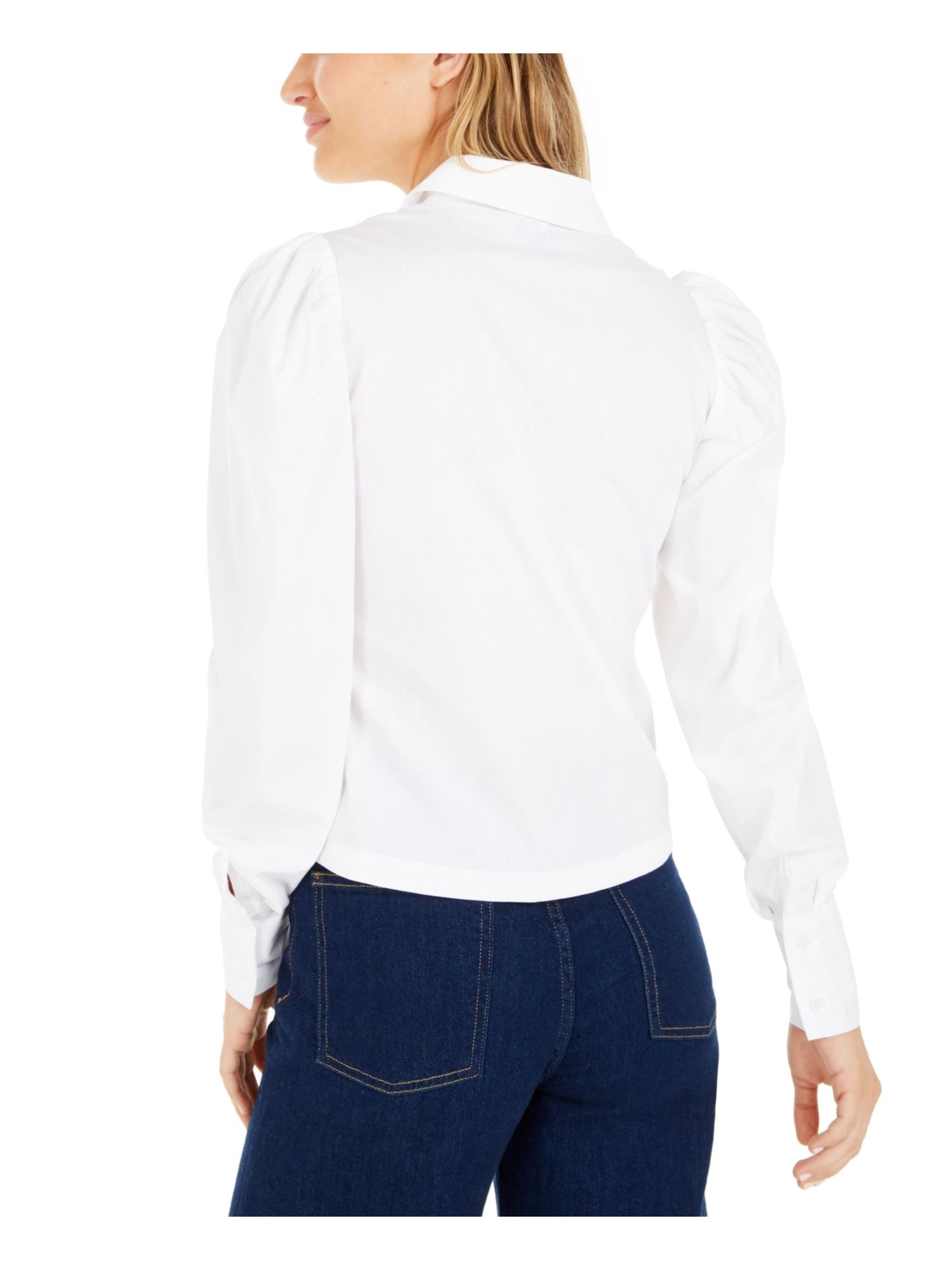 Blusa feminina Bar III estilo vitoriano com manga bufante, branca, tamanho 2XS