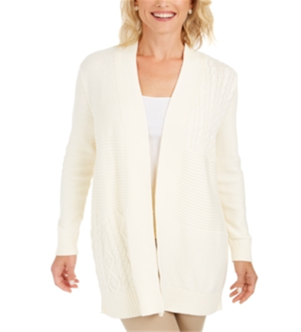 Cardigan feminino texturizado de manga comprida aberto, tamanho extragrande, marrom, Charter Club