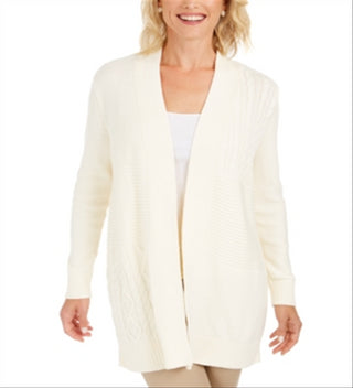 Charter Club Women's Textured Solid Long Sleeve Open Cardigan Sweater Brown Size X-Large